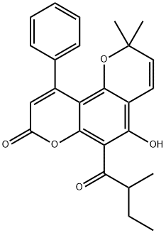 5-Hydroxy-2,2-dimethyl-6-(2-methyl-1-oxobutyl)-10-phenyl-2H,8H-benzo[1,2-b:3,4-b']dipyran-8-one 结构式