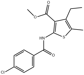 3-Thiophenecarboxylic acid, 2-[(4-chlorobenzoyl)amino]-4-ethyl-5-methyl-, methyl ester 结构式