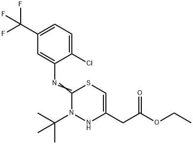 乙基2-(3-(叔丁基)-2-((2-氯-5-(三氟甲基)苯基)亚胺)-3,4-二氢-2H-1,3,4-噻二嗪-5-基)醋酸盐 结构式