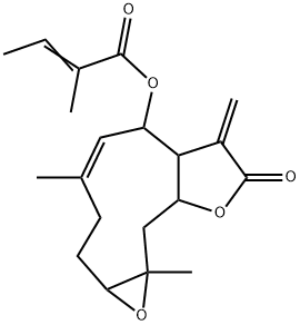 2-Methyl-2-butenoic acid 1a,2,3,6,6a,7,8,9a,10,10a-decahydro-4,10a-dimethyl-7-methylene-8-oxooxireno[8,9]cyclodeca[1,2-b]furan-6-yl ester 结构式