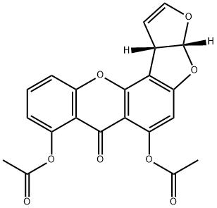 (3aR,12cS)-3a,12c-Dihydro-6,8-dihydroxy-7H-furo[3',2':4,5]furo[2,3-c]xanthene-7-one=diacetate 结构式