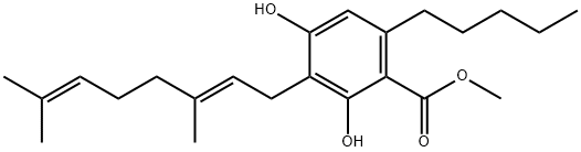 Benzoic acid, 3-[(2E)-3,7-dimethyl-2,6-octadien-1-yl]-2,4-dihydroxy-6-pentyl-, methyl ester 结构式