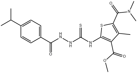 methyl 5-(dimethylcarbamoyl)-2-(2-(4-isopropylbenzoyl)hydrazinecarbothioamido)-4-methylthiophene-3-carboxylate 结构式