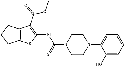 methyl 2-(4-(2-hydroxyphenyl)piperazine-1-carbothioamido)-5,6-dihydro-4H-cyclopenta[b]thiophene-3-carboxylate 结构式
