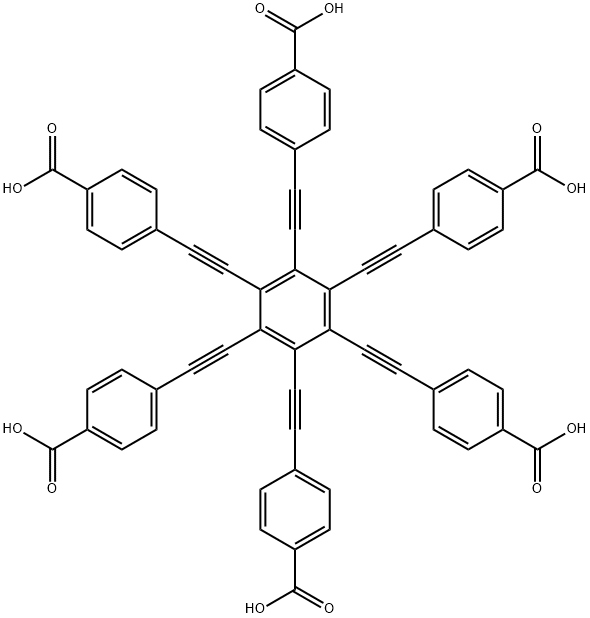 Benzoic acid, 4,4',4'',4''',4'''',4'''''-(1,2,3,4,5,6-benzenehexaylhexa-2,1-ethynediyl)hexakis- (9CI) 结构式