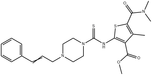 (E)-methyl 2-(4-cinnamylpiperazine-1-carbothioamido)-5-(dimethylcarbamoyl)-4-methylthiophene-3-carboxylate 结构式