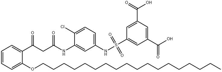 5-{3-[1,3-Dioxo-3(2-octadecyl-oxiphenyl) propylamino]-4-chloroanilinosulfphonyl)izophthallic acid 结构式