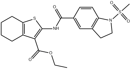 ethyl 2-(1-(methylsulfonyl)indoline-5-carboxamido)-4,5,6,7-tetrahydrobenzo[b]thiophene-3-carboxylate 结构式