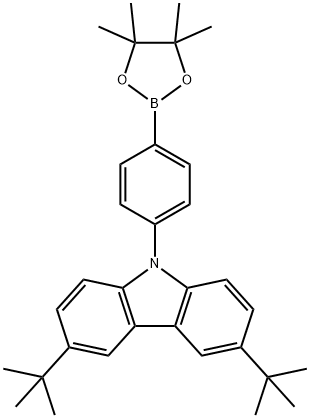 9H-Carbazole, 3,6-bis(1,1-dimethylethyl)-9-[4-(4,4,5,5-tetramethyl-1,3,2-dioxaborolan-2-yl)phenyl]- 结构式