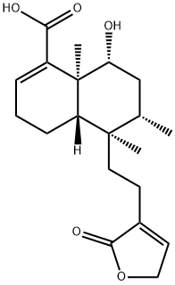 (-)-6BETA-羟基-5BETA,8BETA,9BETA,10ALPHA-克罗-3,13-二烯-16,15-内酯-18-酸 结构式