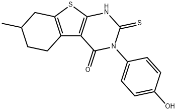 3-(4-hydroxyphenyl)-7-methyl-2-sulfanylidene-5,6,7,8-tetrahydro-1H-[1]benzothiolo[2,3-d]pyrimidin-4-one 结构式