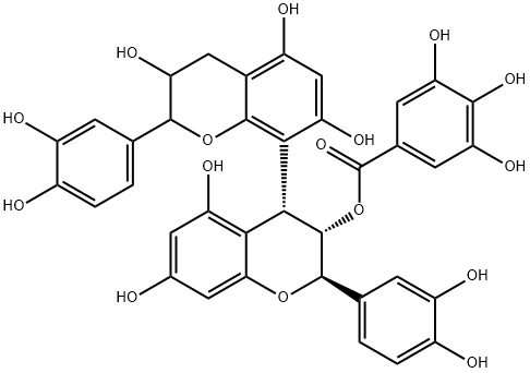 Benzoic acid, 3,4,5-trihydroxy-, (2R,2'R,3R,3'S,4R)-2,2'-bis(3,4-dihydroxyphenyl)-3,3',4,4'-tetrahydro-3',5,5',7,7'-pentahydroxy[4,8'-bi-2H-1-benzopyran]-3-yl ester 结构式