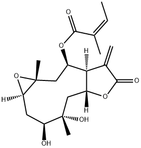 (Z)-2-Methyl-2-butenoic acid (1aR,3S,4S,5aR,8aS,9R,10aR)-dodecahydro-3,4-dihydroxy-4,10a-dimethyl-8-methylene-7-oxooxireno[5,6]cyclodeca[1,2-b]furan-9-yl ester 结构式