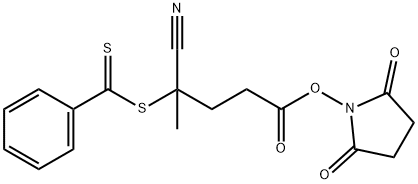 4-CYANO-4-(PHENYLCARBONOTHIOYLTHIO)PENTANOIC ACID N-SUCCINIMIDYL ESTER 结构式
