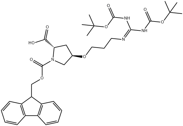 (2S,4R)-1-(((9H-芴-9-基)甲氧基)羰基)-4-(3-((2,2,10,10-四甲基-4,8-二氧代-3,9 -二氧杂-5,7-二氮杂十二烷-6-亚烷基)氨基)丙氧基)吡咯烷-2-羧酸 结构式