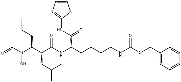 ((S)-5-((2R,3S)-3-(N-羟基甲酰胺基)-2-异丁基六氨基)-2-氧代-6-(噻唑-2-基氨基)己基)氨基甲酸苄酯 结构式