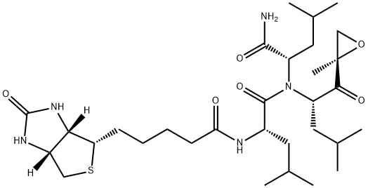 (2S)-2-{5-[(3aS,4S,6aR)-2-oxo-hexahydro-1H-thieno[3,4-d]imidazolidin-4-yl]pentanamido}-4-methyl-N-[(1S)-3-methyl-1-{[(2S)-4-methyl-1-[(2R)-2-methyloxiran-2-yl]-1-oxopentan-2-yl]carbamoyl}butyl]pentanamide 结构式
