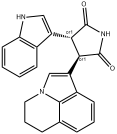 2,5-Pyrrolidinedione, 3-(5,6-dihydro-4H-pyrrolo[3,2,1-ij]quinolin-1-yl)-4-(1H-indol-3-yl)-, (3R,4R)-rel- 结构式