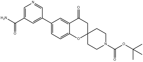 Spiro[2H-1-benzopyran-2,4'-piperidine]-1'-carboxylic acid, 6-[5-(aminocarbonyl)-3-pyridinyl]-3,4-dihydro-4-oxo-, 1,1-dimethylethyl ester 结构式