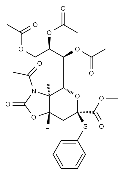 5-乙酰氨基-7,8,9-三-O-乙酰基-5-N,4-O-羰基-3,5-二脱氧-2-S-苯基-2-硫代-Β-D-甘油-D-半乳-2-吡喃神经氨酸甲酯 结构式