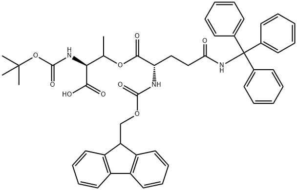 (Tert-Butoxy)Carbonyl Thr((9H-Fluoren-9-yl)MethOxy]Carbonyl Gln(Trt))-OH 结构式