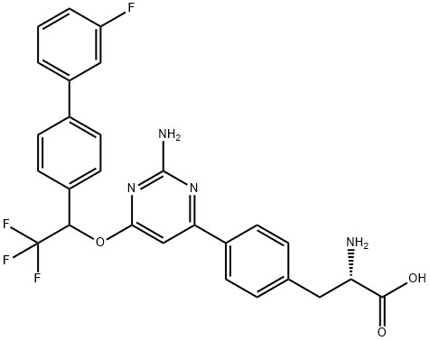 L-苯丙氨酸,4 [ 2-AMINO-6 -(3 - [ 2,2,2 -三氟-1 -氟[ 1,1'-联苯-4-乙氧基])] - 4-PYRIMIDINYL ]— 结构式