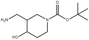 3-(氨甲基)-4-羟基哌啶-1-甲酸叔丁酯 结构式