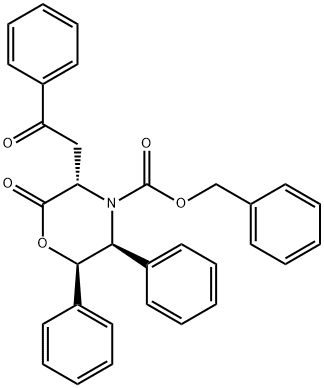 4-Morpholinecarboxylic acid, 2-oxo-3-(2-oxo-2-phenylethyl)-5,6-diphenyl-, phenylmethyl ester, (3S,5S,6R)- 结构式