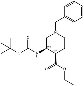 cis-1-Benzyl-3-Boc-amino-piperidine-4-carboxylic acid ethyl ester 结构式