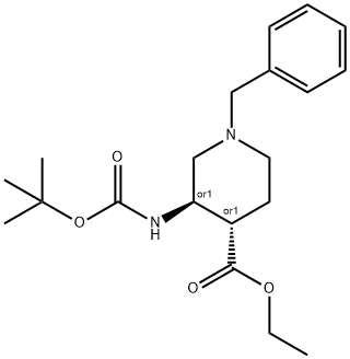 trans-1-Benzyl-3-Boc-amino-piperidine-4-carboxylic acid ethyl ester 结构式