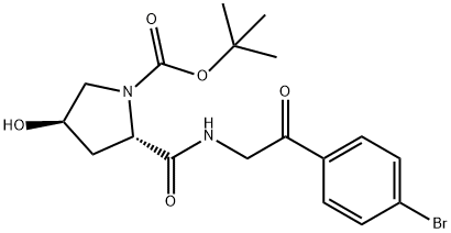 1-Pyrrolidinecarboxylic acid, 2-[[[2-(4-bromophenyl)-2-oxoethyl]amino]carbonyl]-4-hydroxy-, 1,1-dimethylethyl ester, (2S,4R)- 结构式