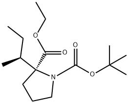 N-(tert-butoxycarbonyl)-α-((1S)-1-methyl-propyl)proline ethyl ester 结构式