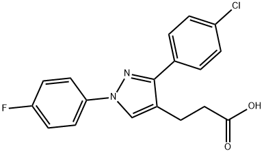 JR-6884, 3-(3-(4-Chlorophenyl)-1-(4-fluorophenyl)-1H-pyrazol-4-yl)propanoic acid, 97% 结构式