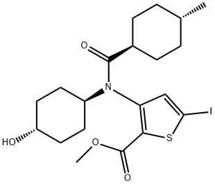 3-[(4-hydroxycyclohexyl)-(4-methylcyclohexanecarbonyl)-amino]-5-iodo-thiophene-2-carbox
ylic acid methyl ester 结构式