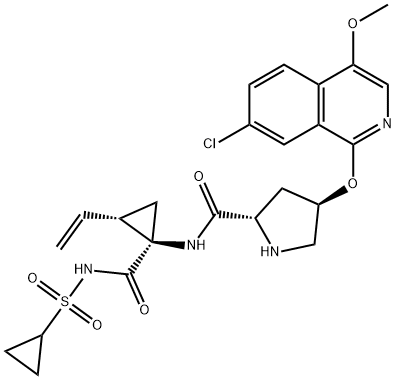 (2S,4R)-4-[(7-Chloro-4-methoxy-1-isoquinolinyl)oxy]-N-[(1R,2S)-1-[[(cyclopropylsulfonyl)amino]carbonyl]-2-ethenylcyclopropyl]-2-pyrrolidinecarboxamide HCl 结构式