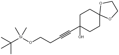 1,4-Dioxaspiro[4.5]decan-8-ol, 8-[4-[[(1,1-dimethylethyl)dimethylsilyl]oxy]-1-butyn-1-yl]- 结构式