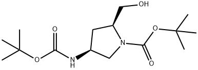 (2S,4S)-4-((叔丁氧基羰基)氨基)-2-(羟甲基)吡咯烷-1-羧酸叔丁酯 结构式