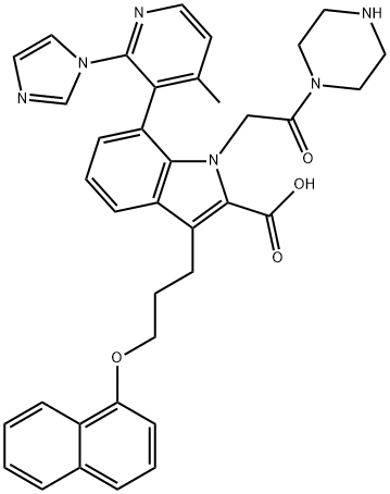 7-[2-(1H-Imidazol-1-yl)-4-methyl-3-pyridinyl]-3-[3-(1-naphthyloxy)propyl]-1-[2-oxo-2-(1-piperazinyl)ethyl]-1H-indole-2-carboxylic acid 结构式