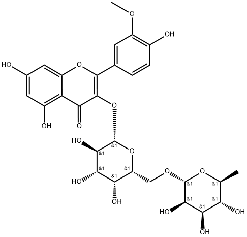 isorhamnetin 3-O-alpha-rhamnopyranosyl-(1-2)-beta-galactopyranoside 结构式