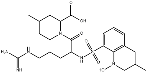 2-Piperidinecarboxylic acid, 1-[5-[(aminoiminomethyl)amino]-1-oxo-2-[[(1,2,3,4-tetrahydro-1-hydroxy-3-methyl-8-quinolinyl)sulfonyl]amino]pentyl]-4-methyl- 结构式