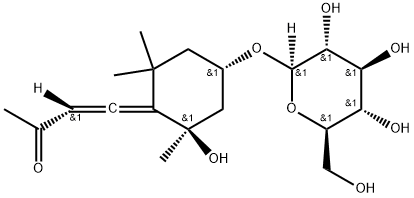 (2R)-3-[(2R,4S)-2α-Hydroxy-4β-(β-D-glucopyranosyloxy)-6,6-dimethylcyclohexane-1-ylidene]propenal 结构式
