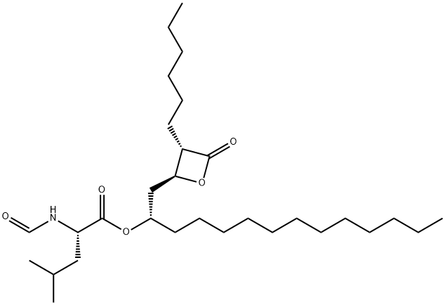L-Leucine, N-formyl-, (1S)-1-[[(2S,3S)-3-hexyl-4-oxo-2-oxetanyl]methyl]tridecyl ester 结构式