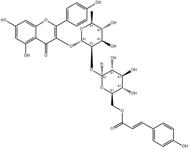 3-O-{2-O-[6-O-(P羟基-反-香豆酰)-葡萄糖基]-鼠李糖基}山奈酚 结构式