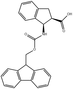 cis-1-(9-H-Fluoren-9-ylmethoxycarbonylamino)-indan-2-carboxylic acid 结构式