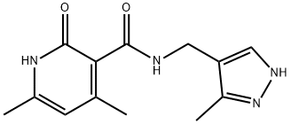 4,6-二甲基-N-[(3-甲基-1H-吡唑-4-基)甲基]-2-氧代-1,2-二氢吡啶-3-甲酰胺 结构式