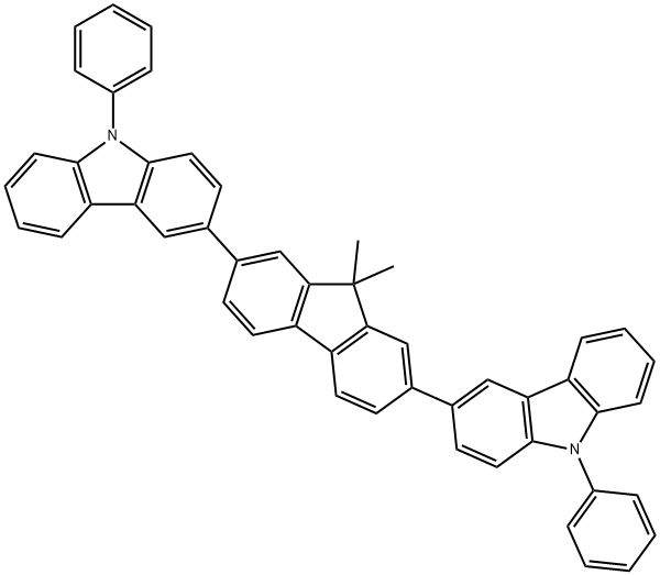 OC1077, 3,3'-(9,9-dimethyl-9H-fluorene-2,7-diyl)bis(9-phenyl-9H-carbazole) 结构式