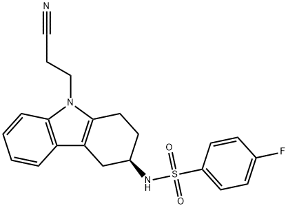 Benzenesulfonamide, N-[(3R)-9-(2-cyanoethyl)-2,3,4,9-tetrahydro-1H-carbazol-3-yl]-4-fluoro- 结构式