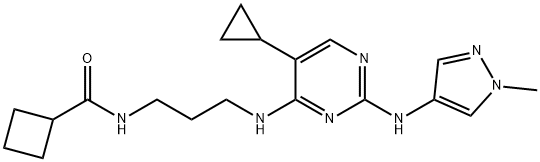 N-[3-({5-Cyclopropyl-2-[(1-methyl-1H-pyrazol-4-yl)amino]-4-pyrimidinyl}amino)propyl]cyclobutanecarboxamide 结构式