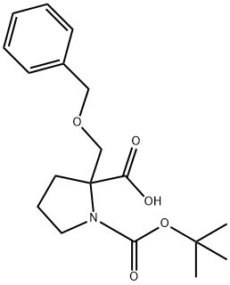 2-(苄氧基甲基)-1-叔丁氧基羰基-吡咯烷-2-羧酸 结构式