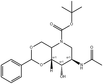 2-乙酰氨基-4,6-O-亚苄基的N-BOC-1,2,5-三脱氧-1,5-亚氨基D葡萄糖醇 结构式